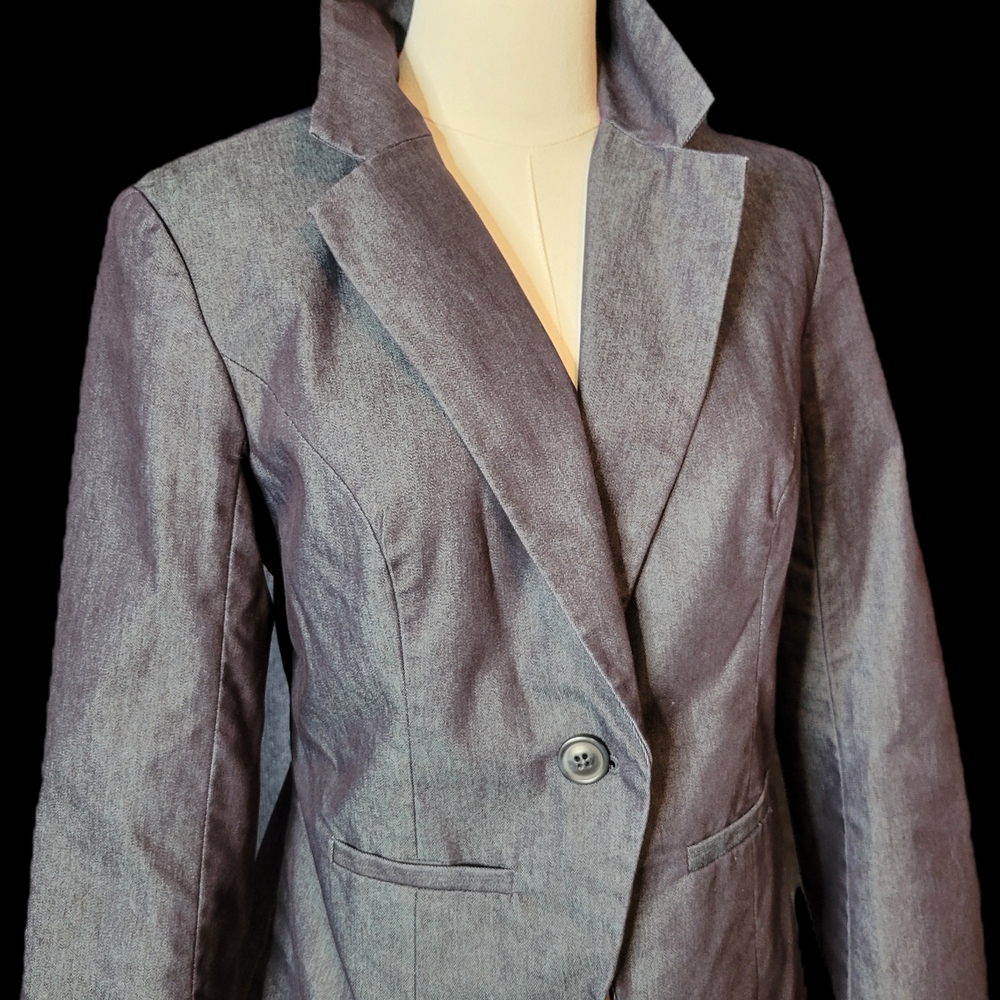 Chambray Blaser By Merona. Denim Coat Jacket Work Classic Stylish Versatile Cute - Picture 5 of 5